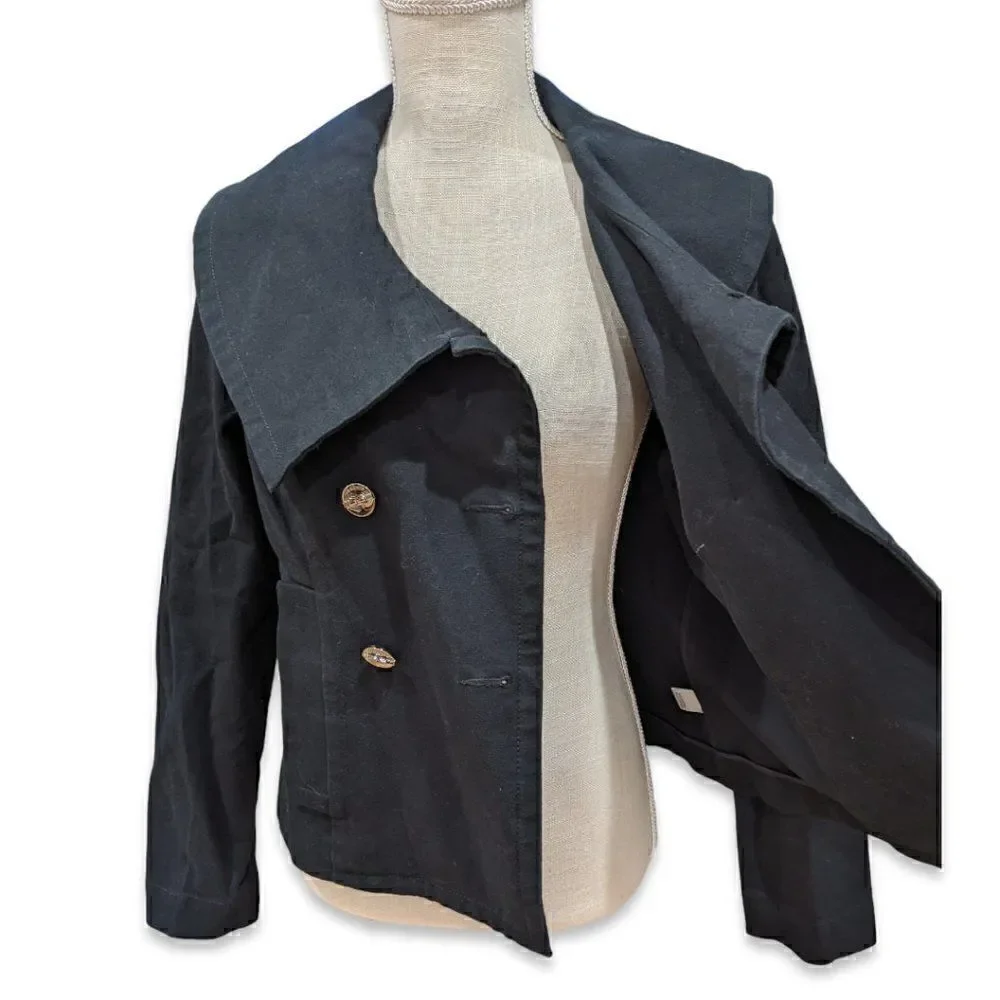 St. John Sport Double Breasted Asymmetric Big Collar Coat Black Jacket Size M